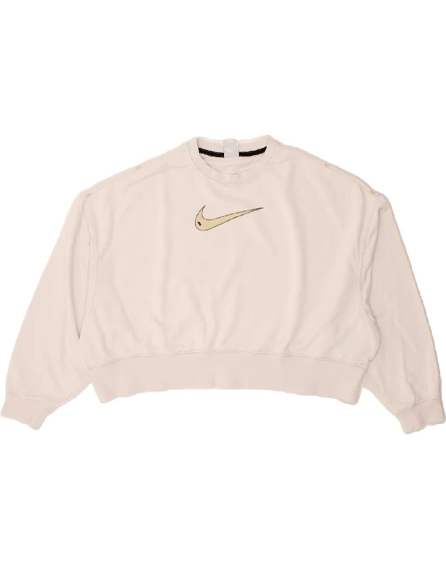 NIKE Womens Oversized Graphic Sweatshirt Jumper UK 14 Medium White Cotton