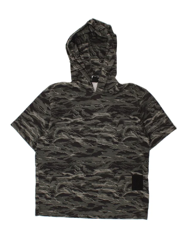 PUMA Mens Loose Fit Short Sleeve Hoodie Jumper Medium Grey Camouflage