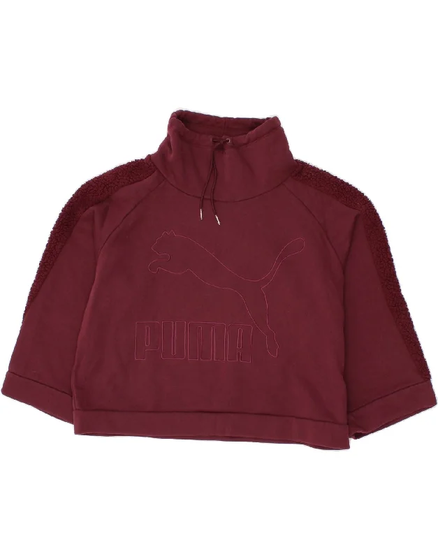 PUMA Womens Crop 3/4 Sleeve Sweatshirt Jumper UK 14 Medium Maroon