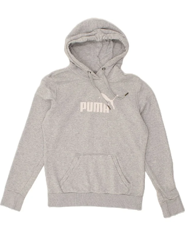 PUMA Womens Graphic Hoodie Jumper UK 10 Small Grey Cotton