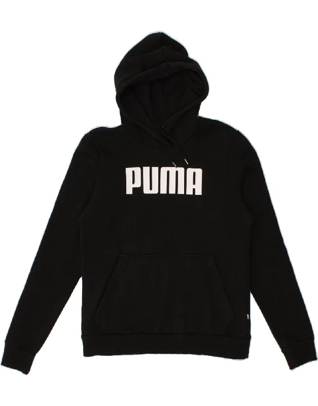 PUMA Womens Graphic Hoodie Jumper UK 12 Medium Black Cotton