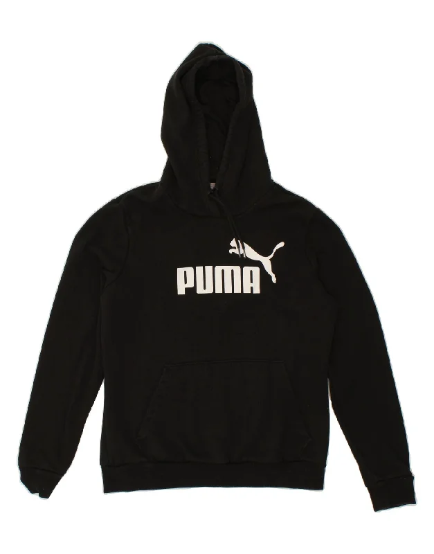 PUMA Womens Graphic Hoodie Jumper UK 14 Medium  Black Cotton