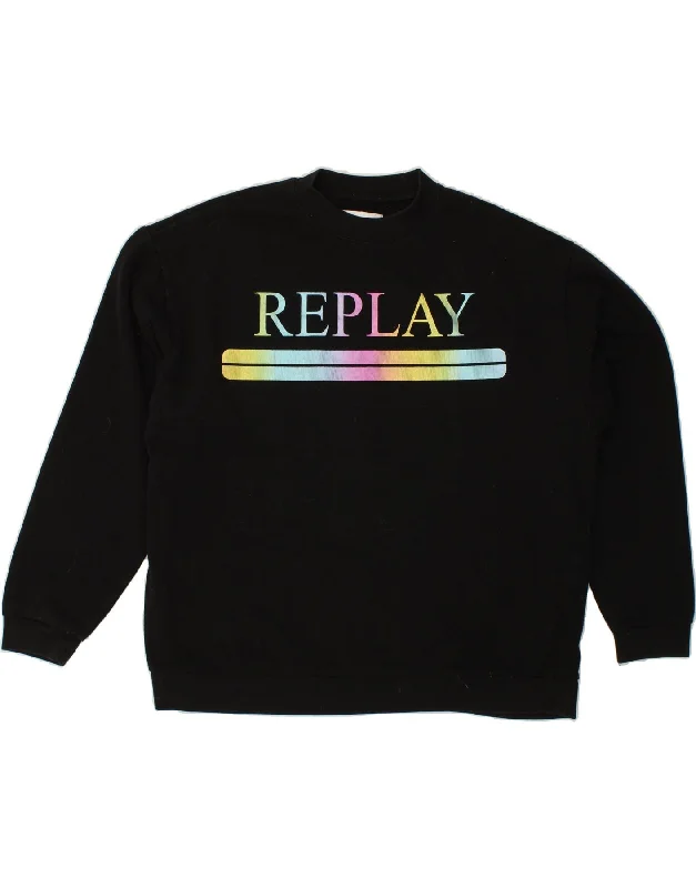 REPLAY Womens Graphic Sweatshirt Jumper UK 22 3XL Black Cotton