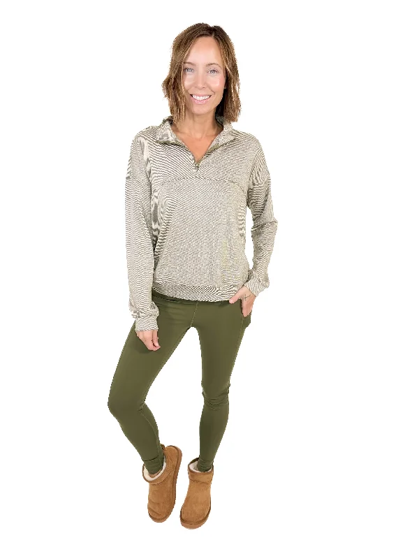 Daphne Herringbone 1/4 Zip Pullover- OLIVE-FINAL SALE