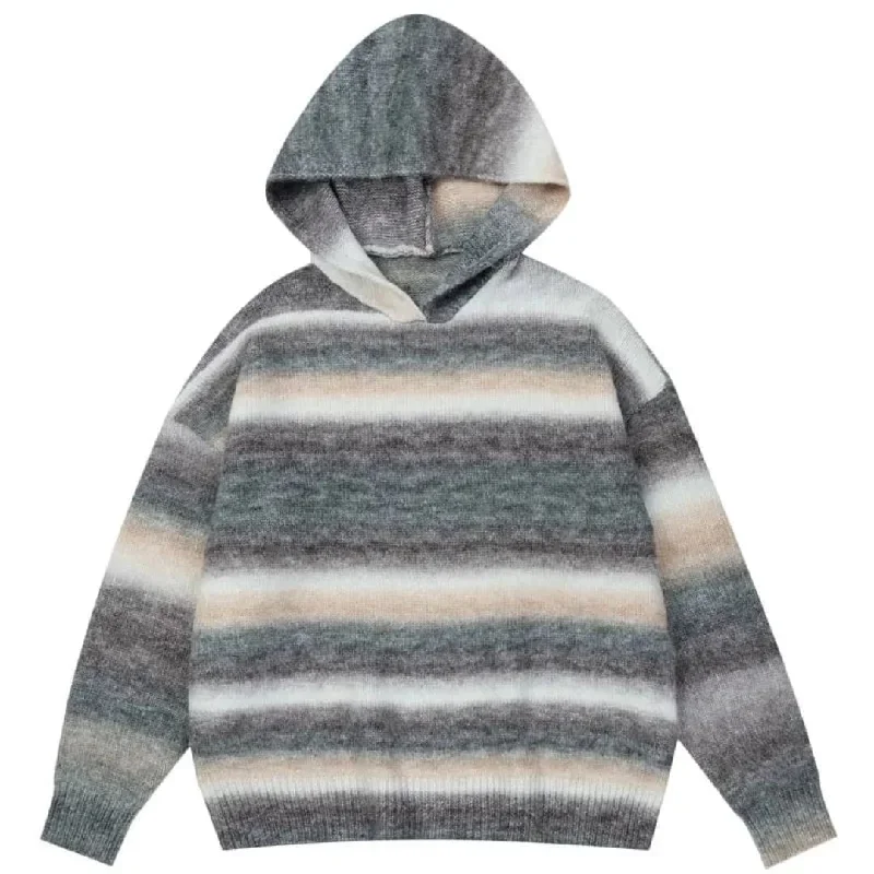 Striped Hooded Knit Pullover