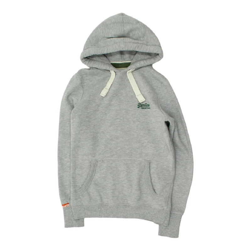 Superdry Mens Grey Pullover Spell Out Logo Hoodie | Vintage Designer Hoody VTG