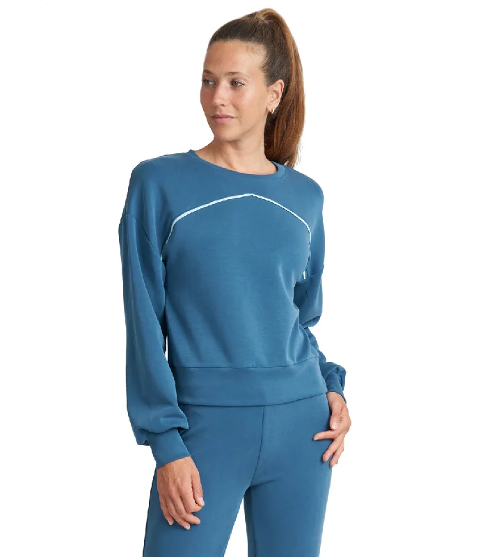 Thrive Societe Piped Blouson Pullover Blue Coral