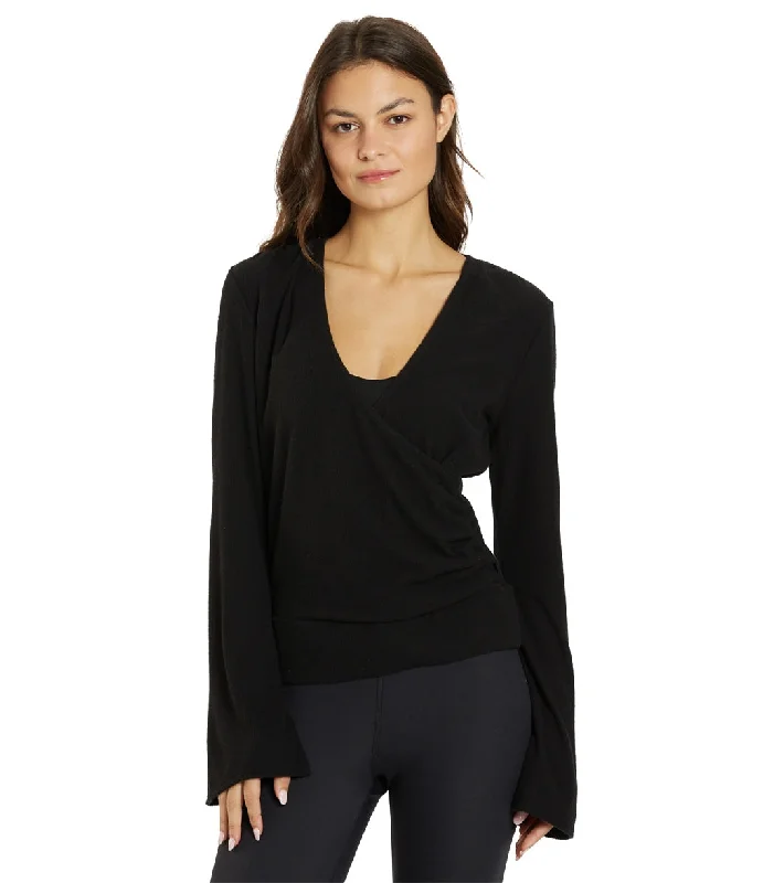 Thrive Societe Pleated Wrap Pullover Black