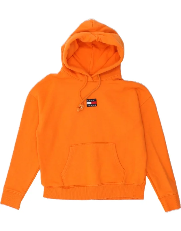 TOMMY HILFIGER Womens Oversized Graphic Hoodie Jumper UK 10 Small Orange