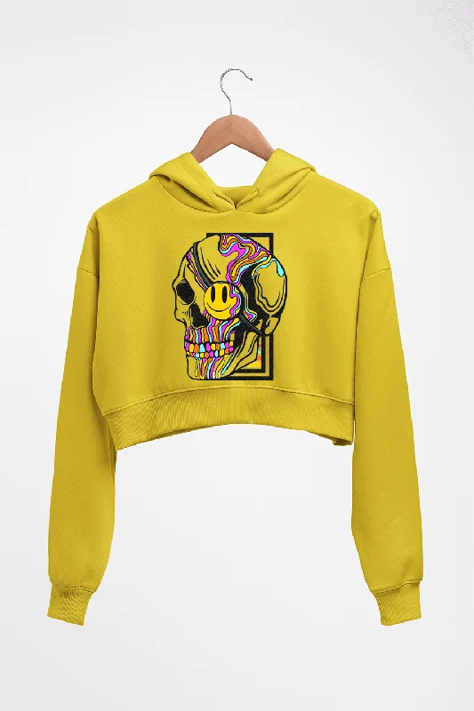 Trippy Psychedelic Skull Emoji Crop HOODIE FOR WOMEN