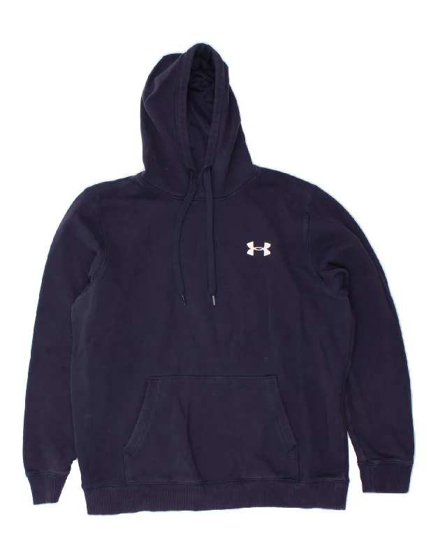 UNDER ARMOUR Mens Cold Gear Hoodie Jumper XL Navy Blue Cotton