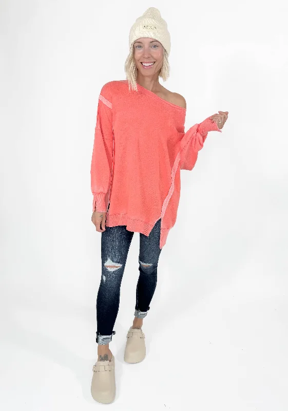 Vail Crewneck Pullover- CORAL-FINAL SALE