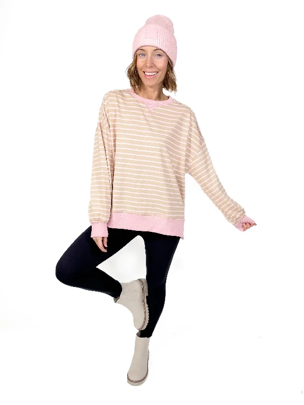 Minka Stripe Pullover- BEIGE/PINK