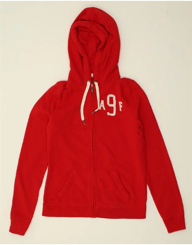 ABERCROMBIE & FITCH Womens Graphic Zip Hoodie Sweater UK 14 Medium Red