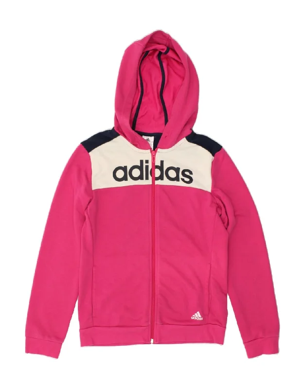 ADIDAS Womens Graphic Zip Hoodie Sweater Size 8/10 Small Pink Colourblock