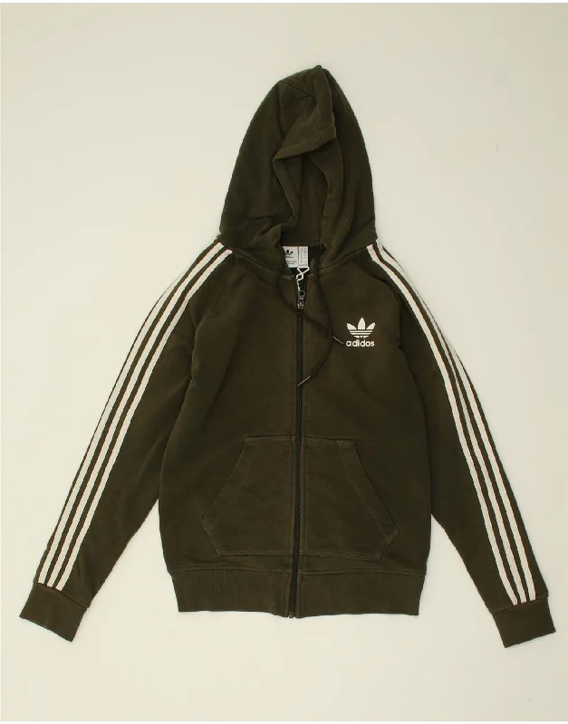 ADIDAS Womens Graphic Zip Hoodie Sweater UK 10 Small Khaki Cotton