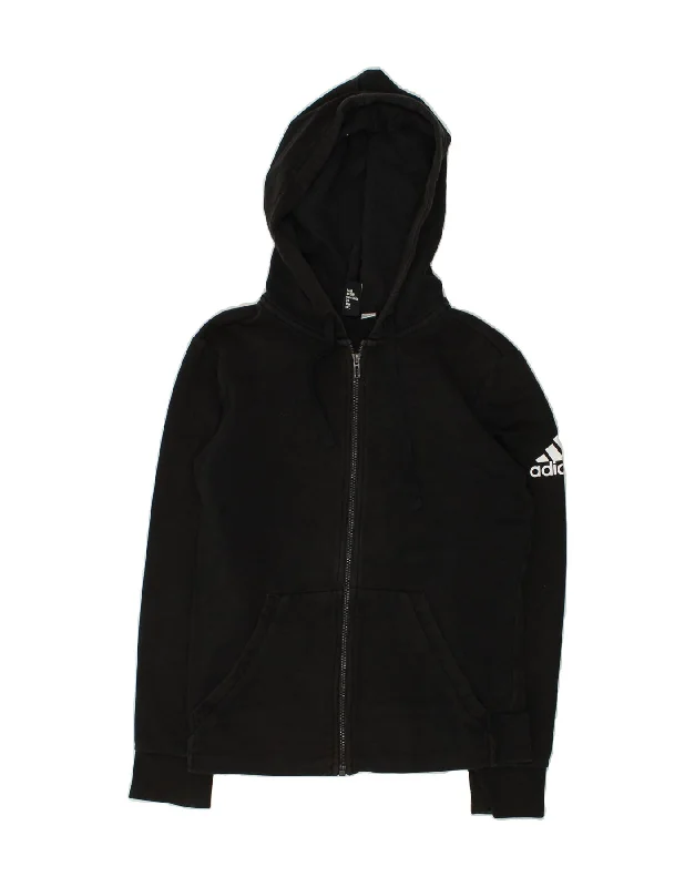 ADIDAS Womens Graphic Zip Hoodie Sweater UK 12 Medium Black