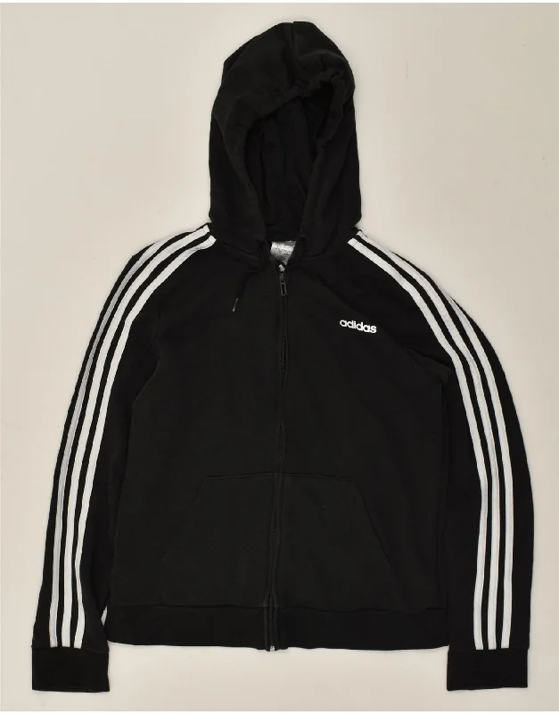 ADIDAS Womens Graphic Zip Hoodie Sweater UK 16/18 Large Black Cotton