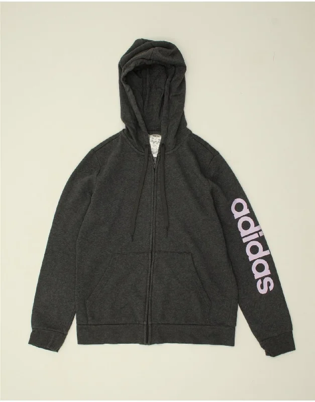 ADIDAS Womens Graphic Zip Hoodie Sweater UK 16/18 Large Grey Cotton