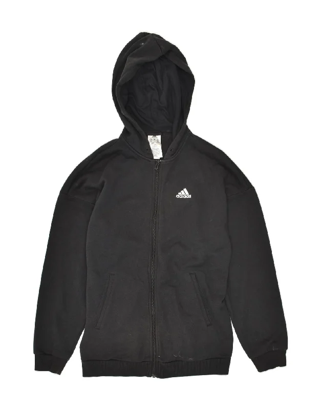 ADIDAS Womens Graphic Zip Hoodie Sweater UK 4/6 XS Black Cotton