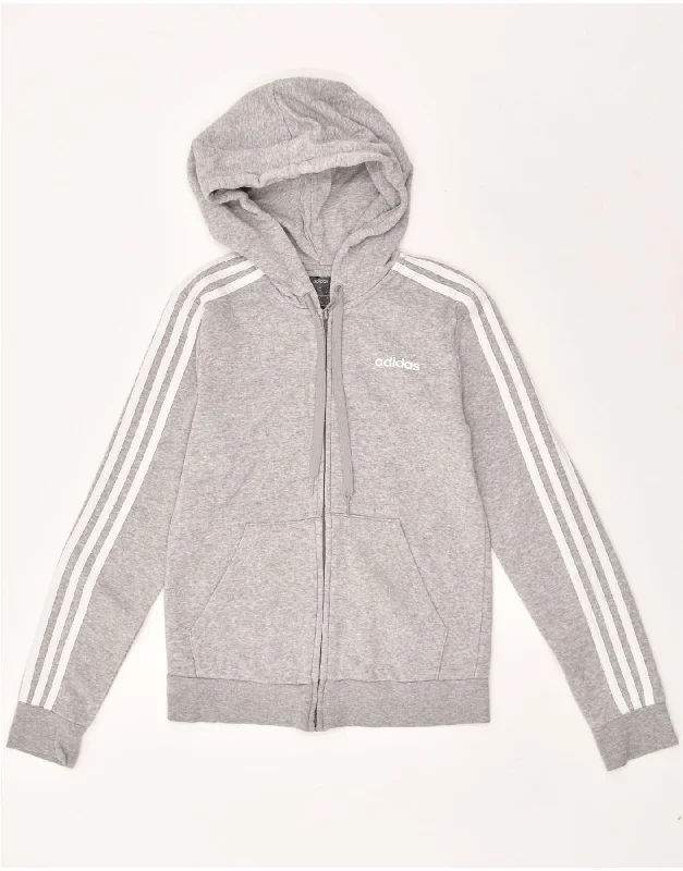 ADIDAS Womens Graphic Zip Hoodie Sweater UK 4-6 XS Grey Cotton