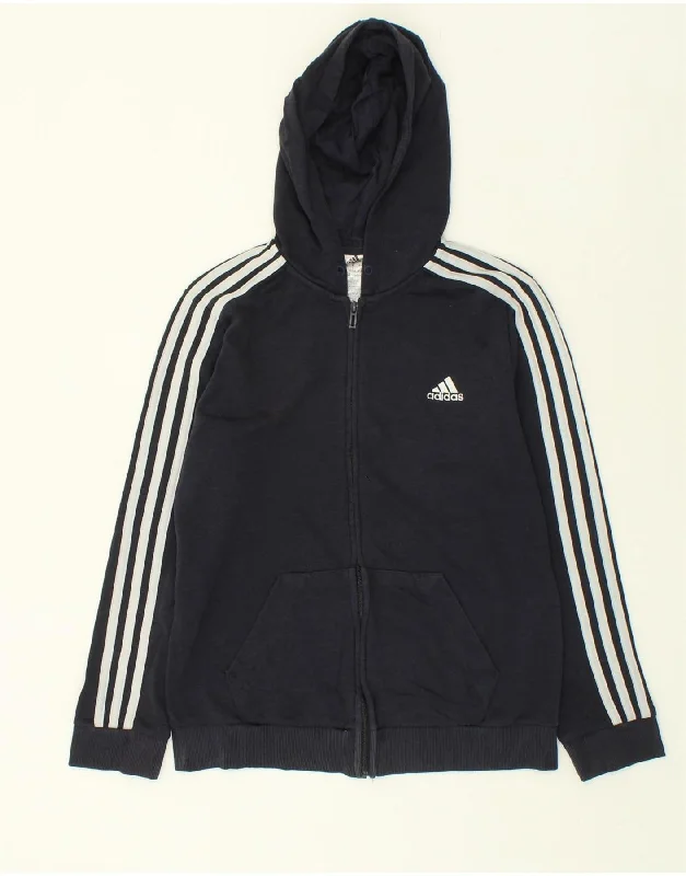 ADIDAS Womens Zip Hoodie Sweater UK 12/14 Medium Black Cotton