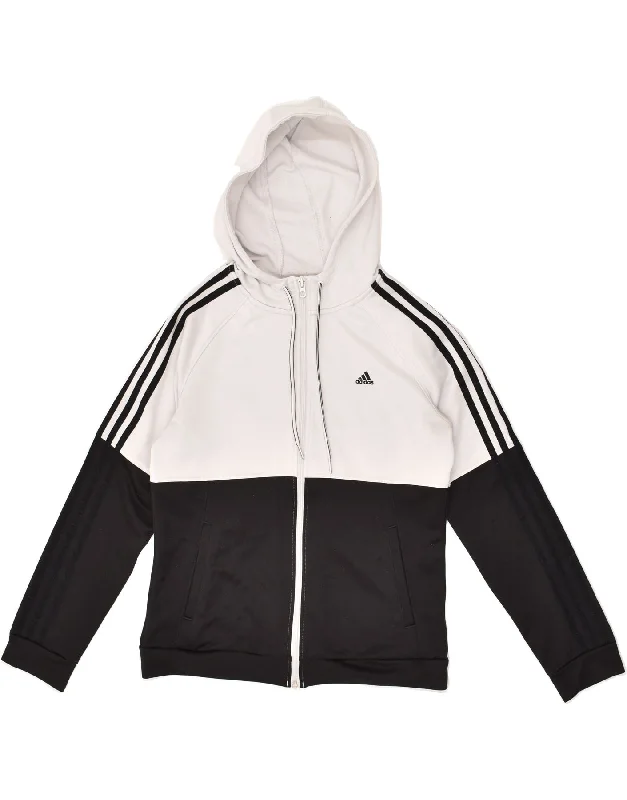 ADIDAS Womens Zip Hoodie Sweater UK 12/14 Medium White Colourblock