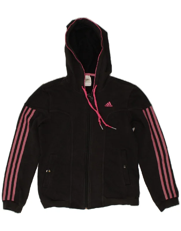 ADIDAS Womens Zip Hoodie Sweater UK 12 Medium  Black Cotton