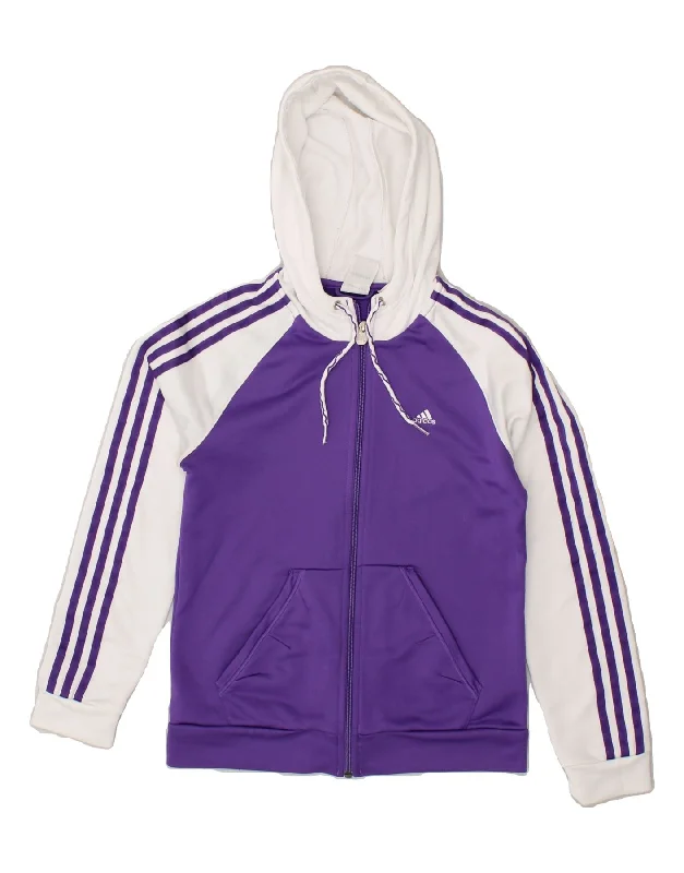 ADIDAS Womens Zip Hoodie Sweater UK 12 Medium Purple Colourblock Polyester