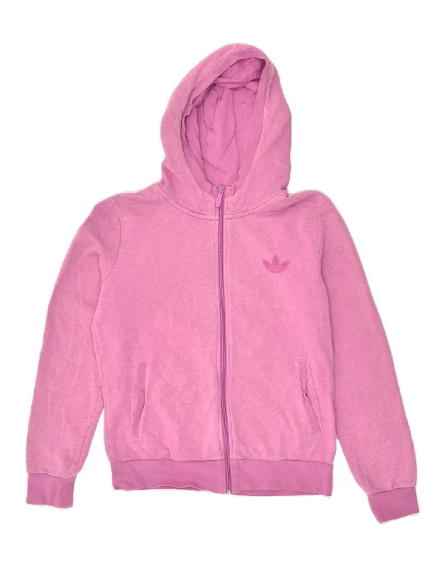 ADIDAS Womens Zip Hoodie Sweater UK 14 Large  Pink Cotton