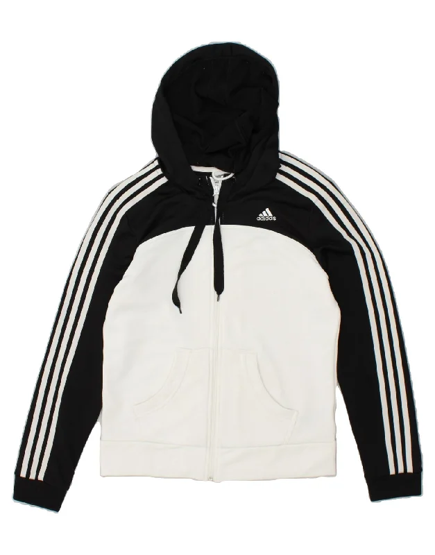 ADIDAS Womens Zip Hoodie Sweater UK 14 Large   White Colourblock Polyester