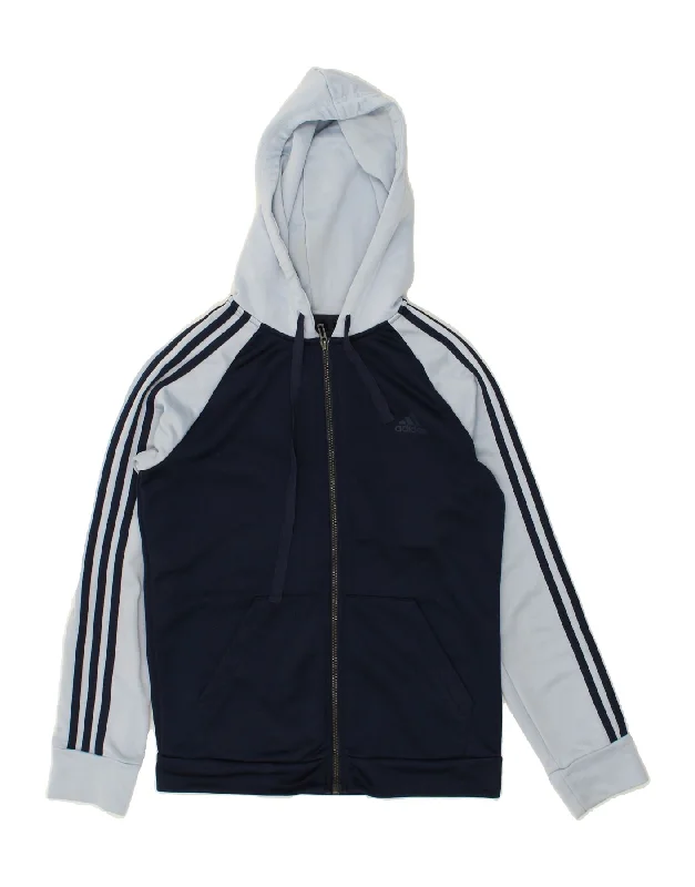 ADIDAS Womens Zip Hoodie Sweater UK 14 Medium Navy Blue Colourblock