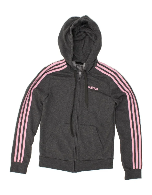 ADIDAS Womens Zip Hoodie Sweater UK 4/6 XS Grey Cotton