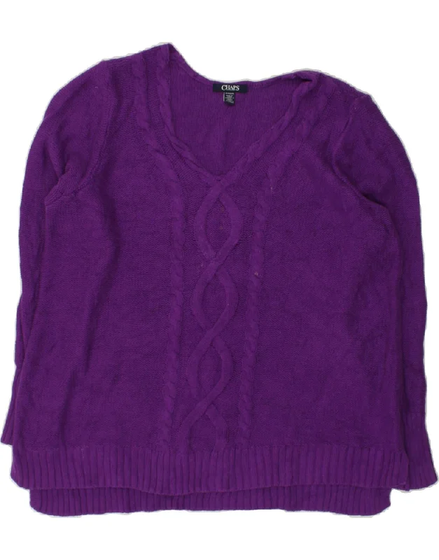 CHAPS Womens V-Neck Jumper Sweater UK 18 XL Purple Cotton