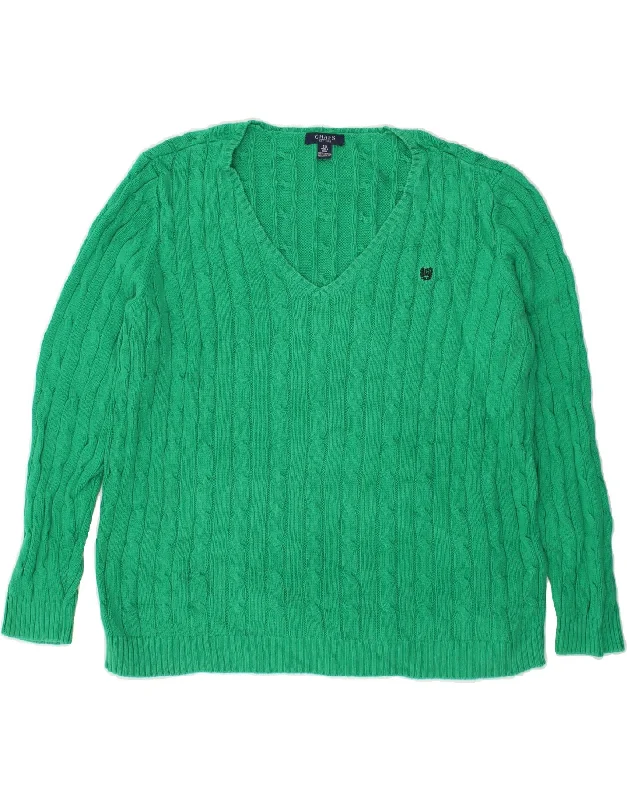 CHAPS Womens V-Neck Jumper Sweater UK 20 2XL Green Cotton