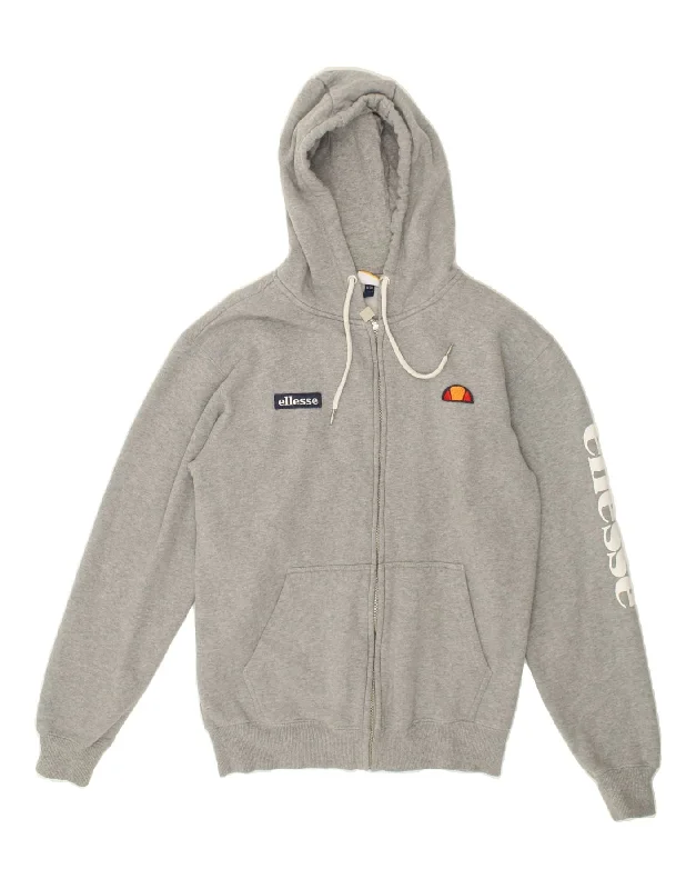 ELLESSE Womens Graphic Zip Hoodie Sweater UK 10 Small Grey Cotton