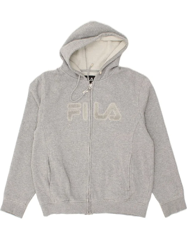 FILA Womens Graphic Zip Hoodie Sweater UK 18 XL Grey Cotton