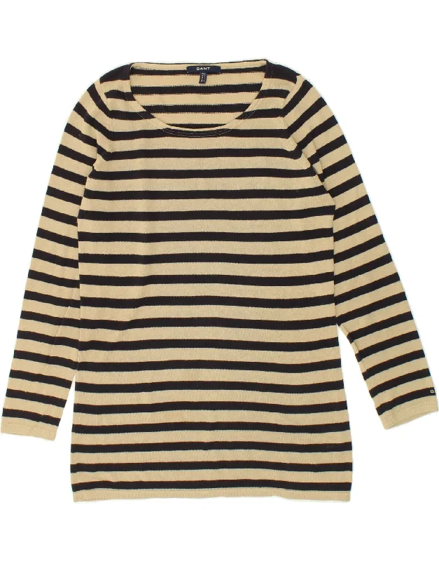 GANT Womens Boat Neck Jumper Sweater UK 10 Small Black Striped Wool