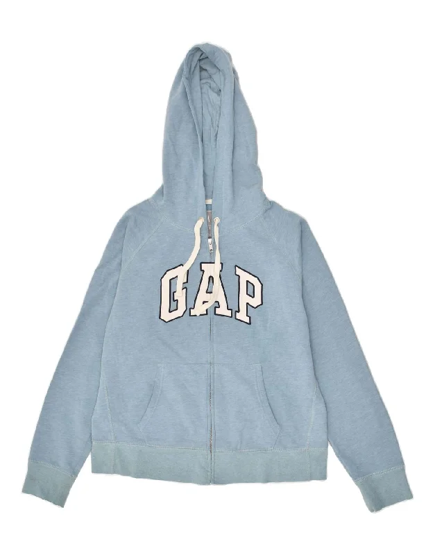 GAP Womens Graphic Zip Hoodie Sweater UK 14 Medium Blue Cotton