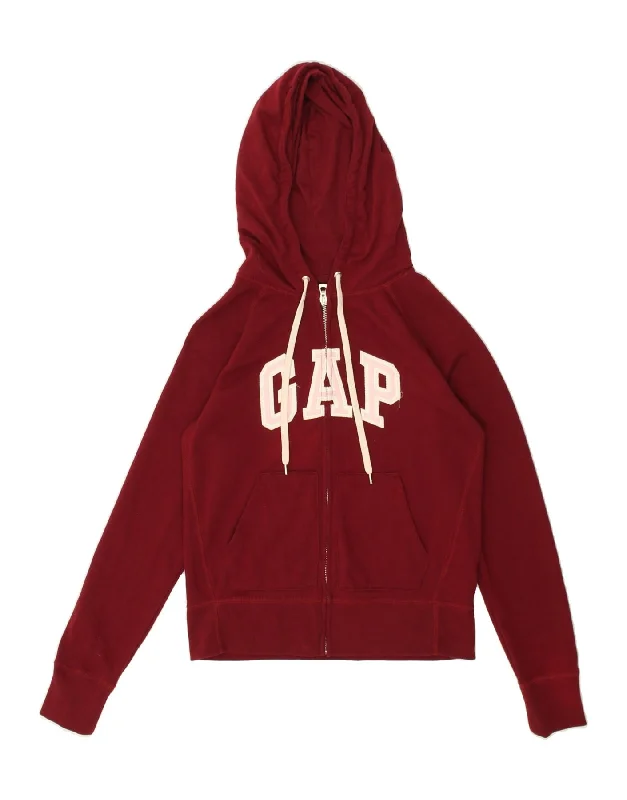 GAP Womens Graphic Zip Hoodie Sweater UK 6 XS Burgundy Cotton