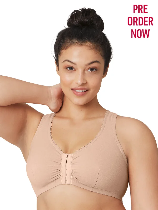 Glamorise Bra 1908 - Off Duty Front Close T-Back Comfort Bra - Beige