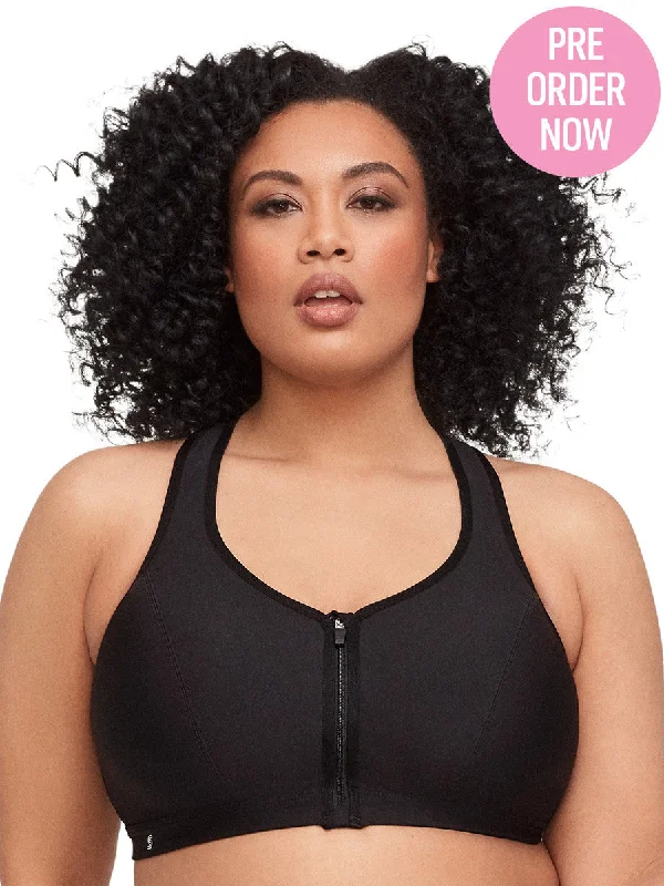 Glamorise Bra 9266 - Zip Up Front-Closure Sports Bra - Black