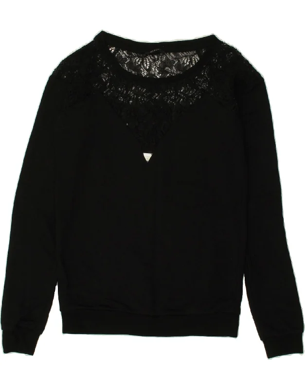 GUESS Womens Crew Neck Jumper Sweater UK 6 XS Black