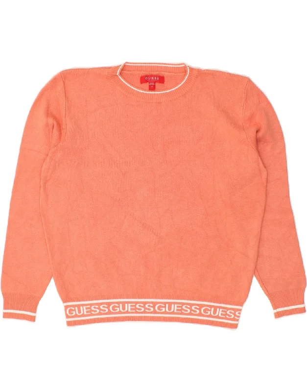 GUESS Womens Crop Graphic Crew Neck Jumper Sweater UK 10 Small Orange