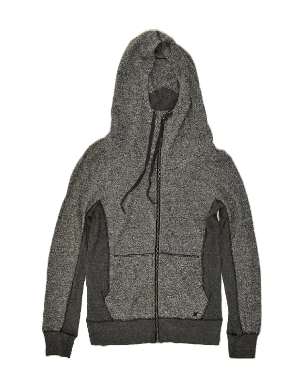 HURLEY Womens Zip Hoodie Sweater UK 10 Small Grey Colourblock Cotton