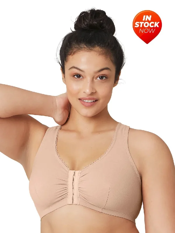 In Stock 1908 - Off Duty Front Close T-Back Comfort Bra - Beige