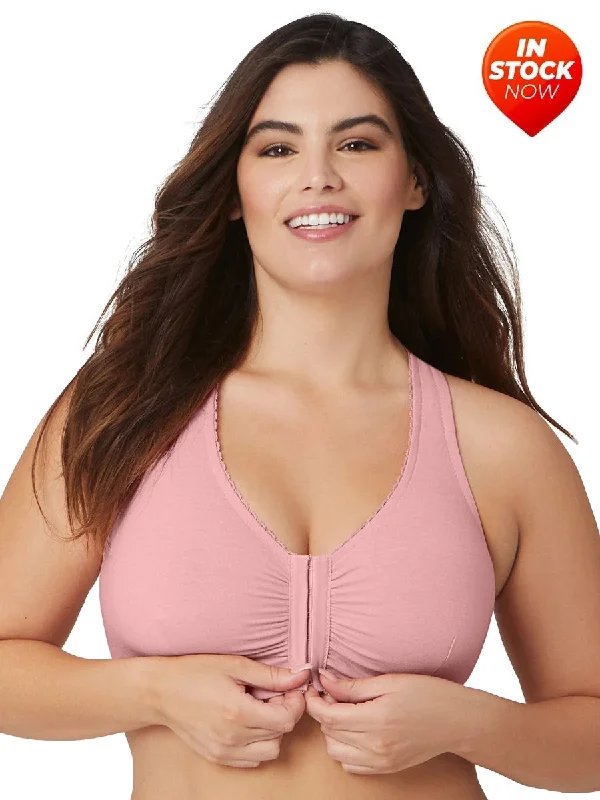 In Stock 1908 - Off Duty Front Close T-Back Comfort Bra - Pink