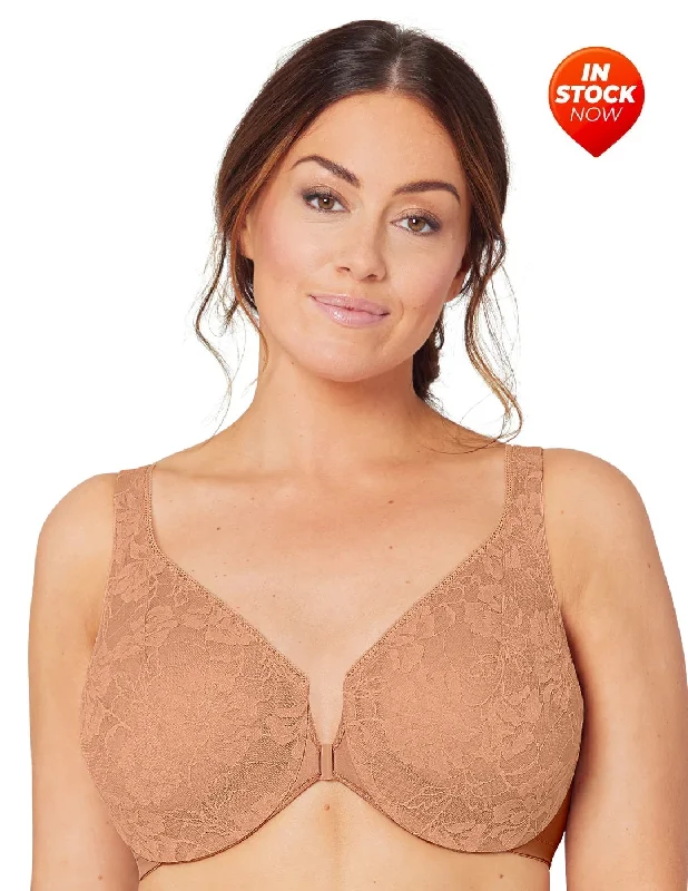 In Stock 9246 - Feeling Lacey Front Close Underwire Bra - Coffee