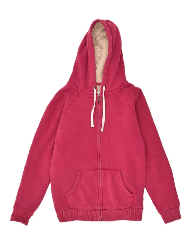 JACK WILLS Womens Graphic Zip Hoodie Sweater UK 10 Small Pink Cotton