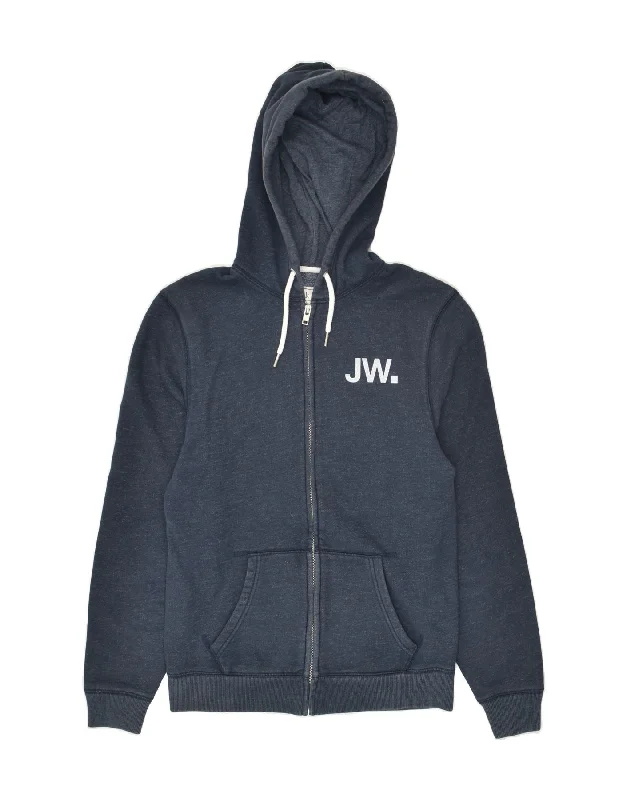 JACK WILLS Womens Graphic Zip Hoodie Sweater UK 12 Medium Navy Blue Cotton